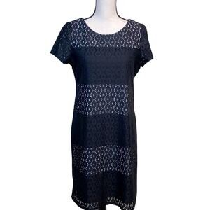 Sandra Darren Black and White Lace Overlay Dress Size 10 Chic Classic 60s